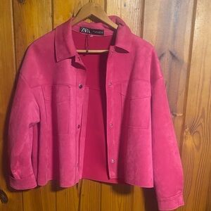 Zara Vibrant Pink Suede Utility Jacket size small new without tags
